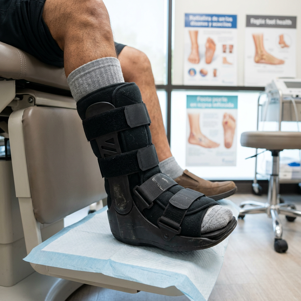 Latino patient diabetic foot orthosis close-up